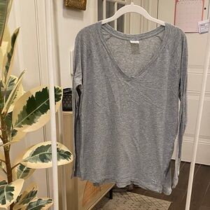 Victoria's Secret PINK Gray Long Sleeve Cotton Blend V-Neck Top